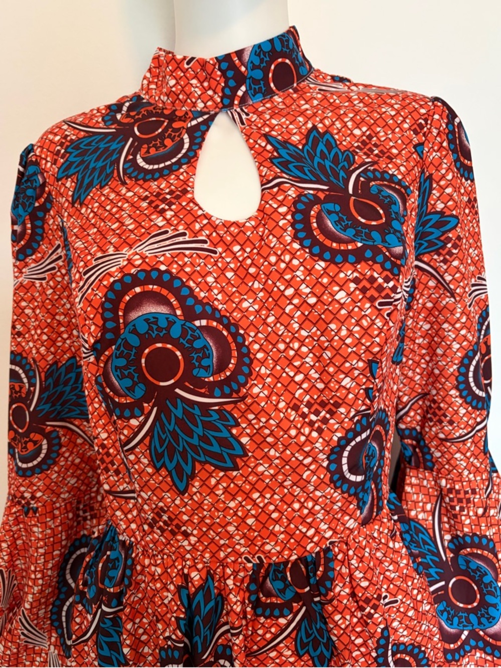 #596 Faeriesty Gorgeous High-Neck Orange Floral Maxi Dress with Side Slit - Picture 8 of 15